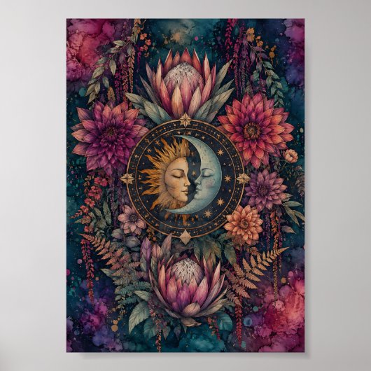 Hemelse Zon- en Maanbloem Whimsigoth Kunst Poster (Voorkant)