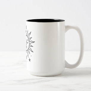 Hemelse Zon- en Maanharmonie — Minimalistische Kos Tweekleurige Koffiemok