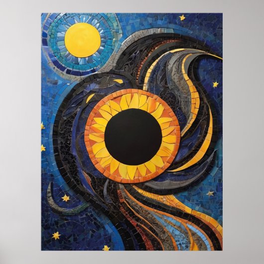 Hemelse Zon en Sterren in Night Sky Mozaïek Poster (Voorkant)