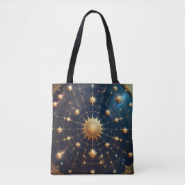 Hemelse Zon en Sterren Kunstwerk met Gouden Accent Tote Bag
