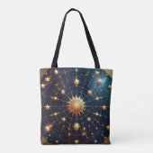 Hemelse Zon en Sterren Kunstwerk met Gouden Accent Tote Bag (Achterkant)