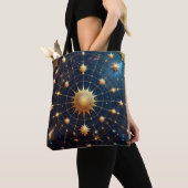 Hemelse Zon en Sterren Kunstwerk met Gouden Accent Tote Bag (Dichtbij)
