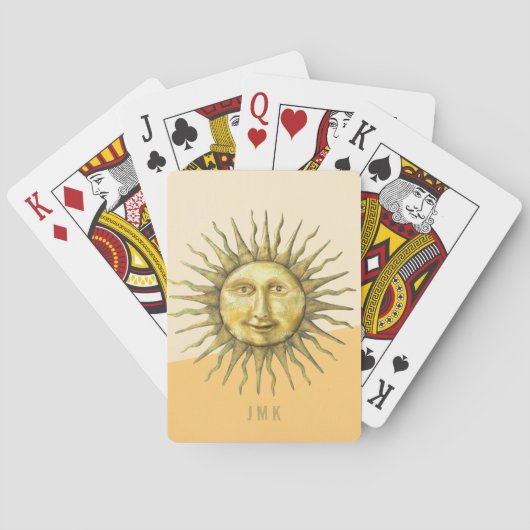 Hemelse Zon Gezicht Kleurblok Monogram  Pokerkaarten (Achterkant)