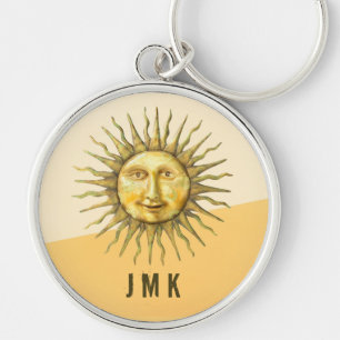 Hemelse Zon Gezicht Kleurblok Monogram Sleutelhanger