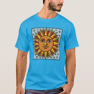 Hemelse Zon Gezicht Pop Art Comic Stijl Zonneuitba T-shirt