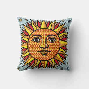 Hemelse Zon Gezicht Pop Art Stripstijl Zonne-uitba Kussen