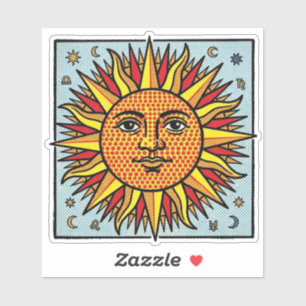 Hemelse Zon Gezicht Pop Art Stripstijl Zonne-uitba Sticker