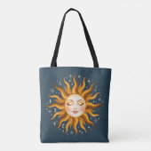 Hemelse Zon Gezicht Vintage Boho Kunst Tote Bag (Achterkant)