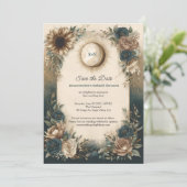 Hemelse Zon Maan Boho Bloemen Datum Reserveren Save The Date (Staand voorkant)