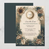 Hemelse Zon Maan Boho Bloemige Bewaar de Datum Save The Date (Voorkant / Achterkant)