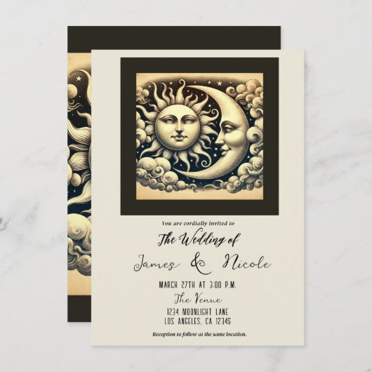 hemelse zon & maan bruiloft kaart (Voorkant / Achterkant)