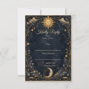 Hemelse Zon Maan Bruiloft RSVP Kaartje