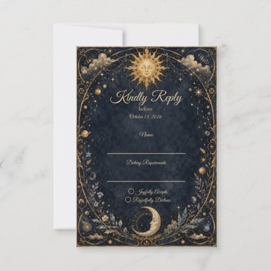 Hemelse Zon Maan Bruiloft RSVP Kaartje (Voorkant)