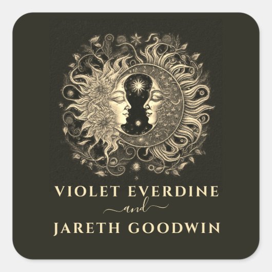 Hemelse Zon Maan Bruiloft Vierkante Sticker (Voorkant)