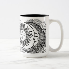 Hemelse Zon Maan en Sterren Custom Coloring Tweekleurige Koffiemok