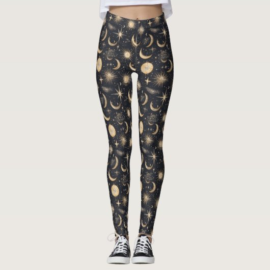 Hemelse Zon Maan en Sterren Nacht Hemel Leggings (Voorkant)