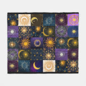 Hemelse Zon Maan Fasen Patchwork Boho Mystieke Fleece Deken (Voorkant (Horizontaal))