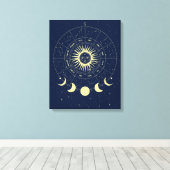 Hemelse Zon Maan Fases Zodiac Canvas Afdruk (Insitu (Houten vloer))