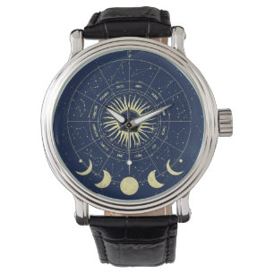 Hemelse Zon Maan Fases Zodiac Horloge
