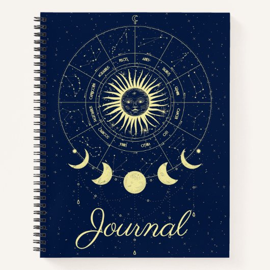 Hemelse Zon Maan Fases Zodiac Journal Notitieboek (Voorkant)