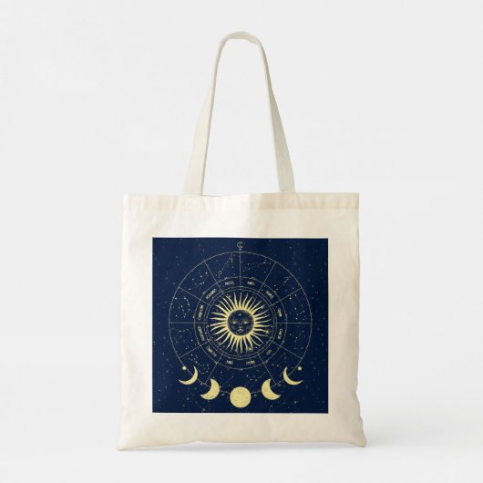 Hemelse Zon Maan Fases Zodiac Tote Bag (Achterkant)