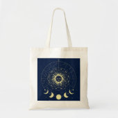 Hemelse Zon Maan Fases Zodiac Tote Bag (Voorkant)