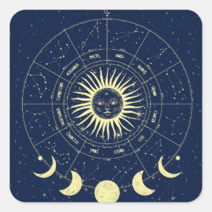 Hemelse Zon Maan Fases Zodiac Vierkante Sticker
