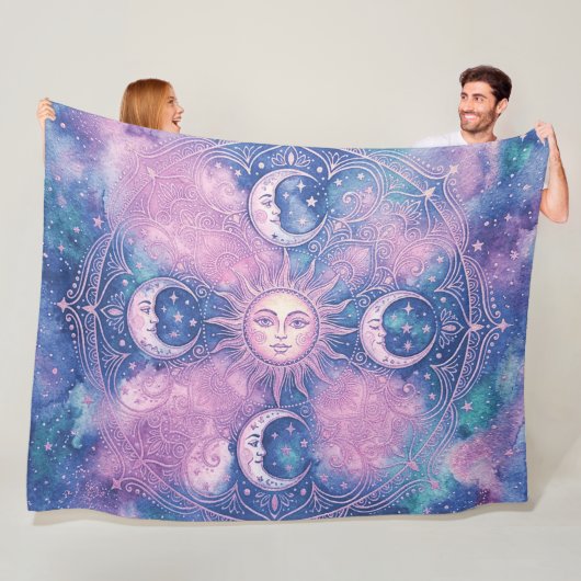 Hemelse Zon & Maan Mandala Melkweg Nevel Fleece Deken (In situ)