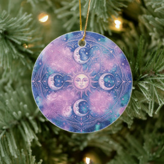 Hemelse Zon & Maan Mandala Melkweg Nevel Keramisch Ornament