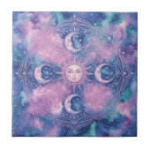 Hemelse Zon & Maan Mandala Melkweg Nevel Tegeltje (Voorkant)