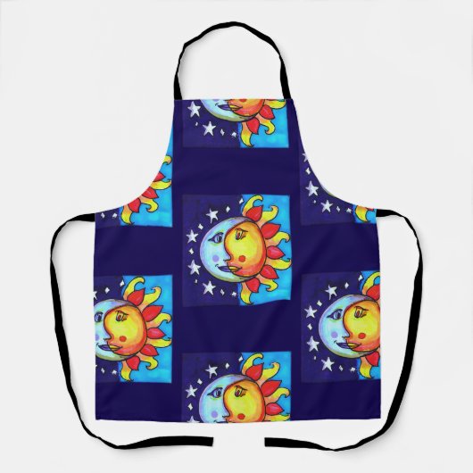 Hemelse Zon Maan Nineties Kunstzinnige Patroon Schort (Voorkant)