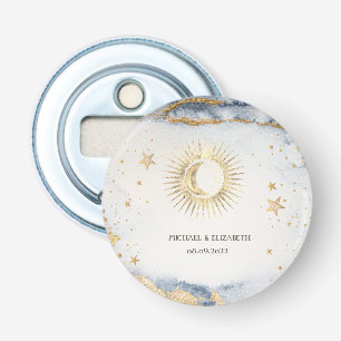 Hemelse Zon, Maan, Sterren Aquarel Button Flesopener
