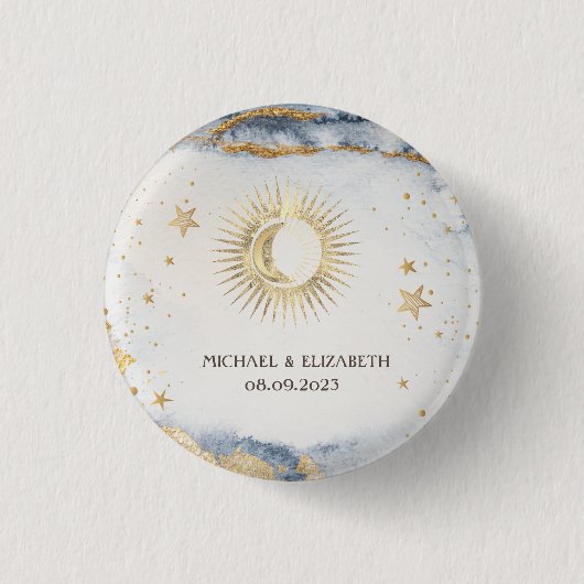 Hemelse Zon, Maan, Sterren Aquarel Ronde Button 3,2 Cm (Voorkant)