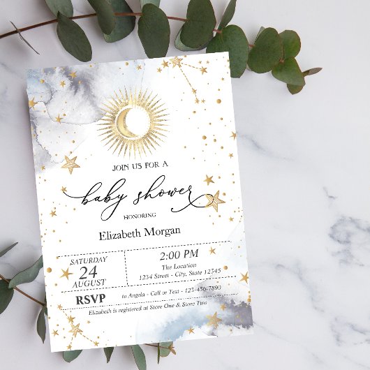 Hemelse Zon, Maan, Sterren Baby Shower Kaart