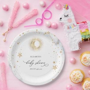 Hemelse Zon, Maan, Sterren Baby Shower Papieren Bordje