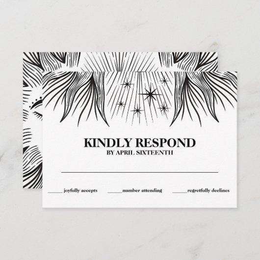 Hemelse Zon Maan Sterren Boho Handfasting RSVP Informatiekaartje (Voorkant / Achterkant)