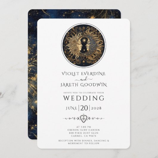 Hemelse Zon Maan Sterren Bruiloft Kaart (Voorkant / Achterkant)