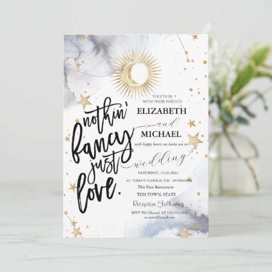 Hemelse zon, maan, sterren bruiloft kaart (Staand voorkant)