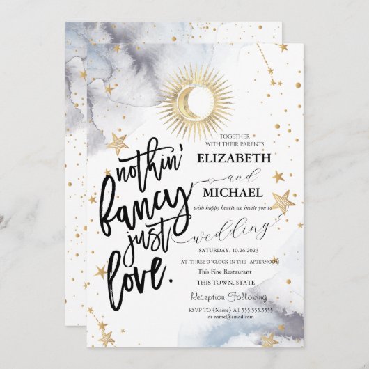 Hemelse zon, maan, sterren bruiloft kaart (Voorkant / Achterkant)
