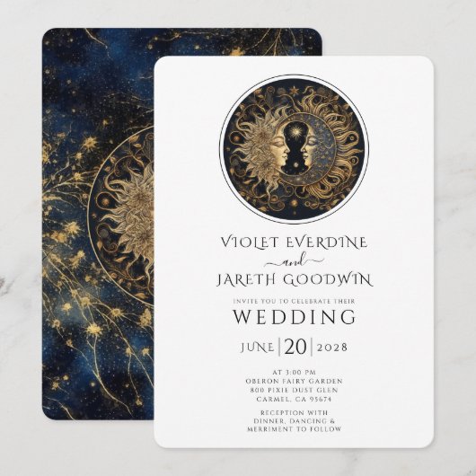 Hemelse Zon Maan Sterren Bruiloft Kaart (Voorkant / Achterkant)