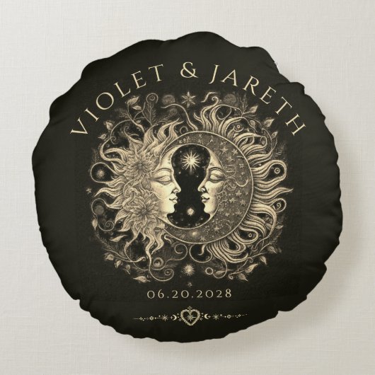 Hemelse Zon Maan Sterren Bruiloft Rond Kussen (Achterkant)