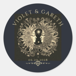 Hemelse Zon Maan Sterren Bruiloft Ronde Sticker