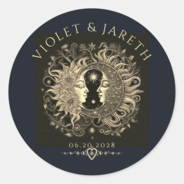 Hemelse Zon Maan Sterren Bruiloft Ronde Sticker