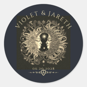 Hemelse Zon Maan Sterren Bruiloft Ronde Sticker