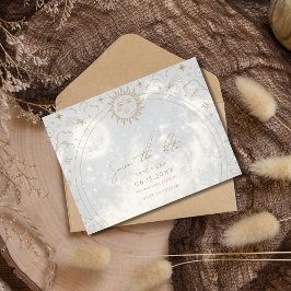 Hemelse Zon Maan Sterren Bruiloft Save the Date Aankondigingskaart