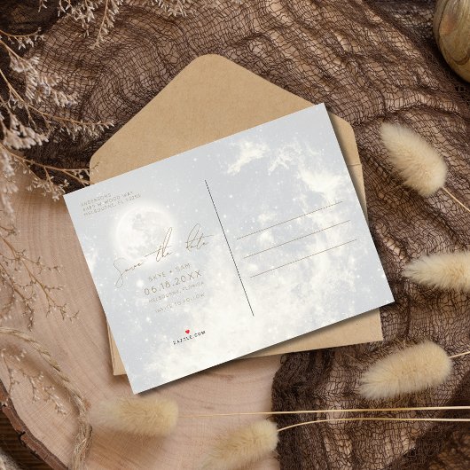 Hemelse Zon Maan Sterren Bruiloft Save the Date Aankondigingskaart