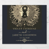 Hemelse Zon Maan Sterren Bruiloft Uitnodiging Sparkling Wijnetiket (Enkel label)