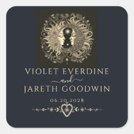 Hemelse Zon Maan Sterren Bruiloft Vierkante Sticker