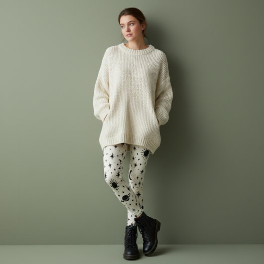 Hemelse Zon Maan Sterren Crème Leggings