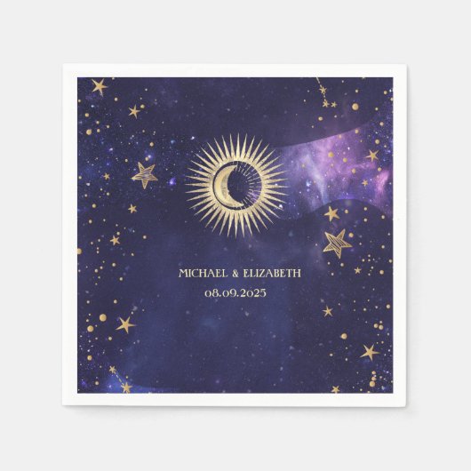 Hemelse Zon, Maan, Sterren Paars Servet (Voorkant)